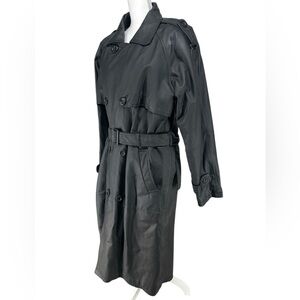 WILDA / Black Leather Long Trench Coat / Small